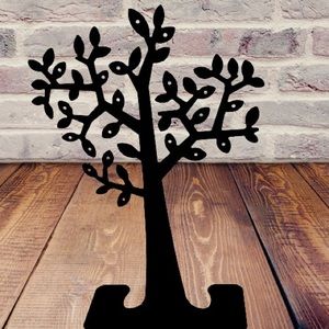 Black Lacquered Metal Tree of Life Earring Stand